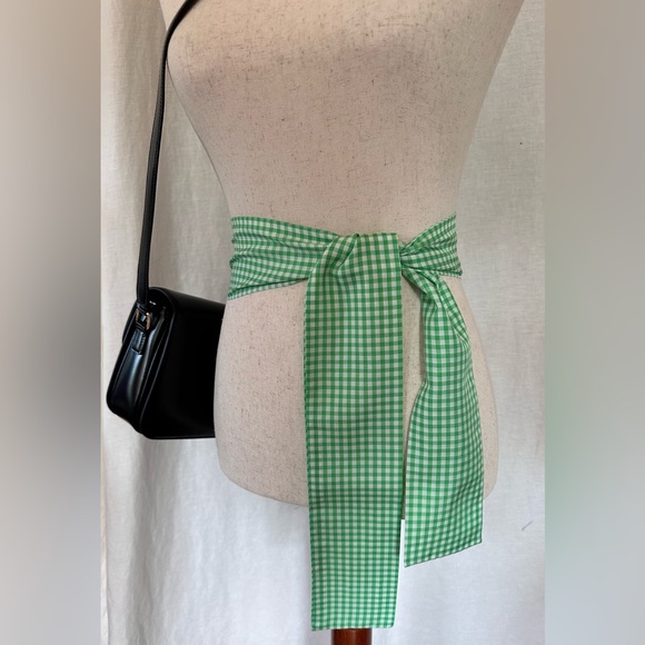 Cotton Skinny Scarf Green Gingham Print - Picture 2 of 4